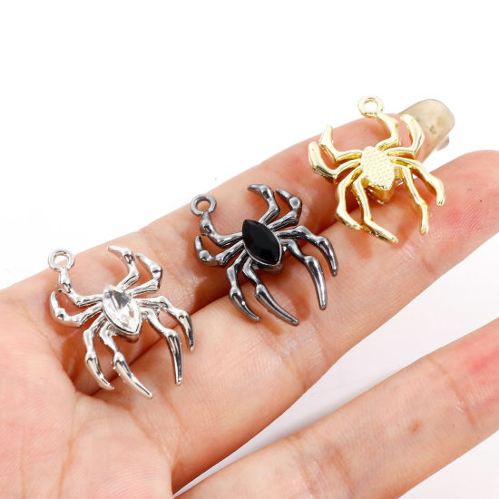Imagen de Zamak Halloween Colgantes Charms Multicolor Halloween Araña 26mm x 17mm, 10 Unidades