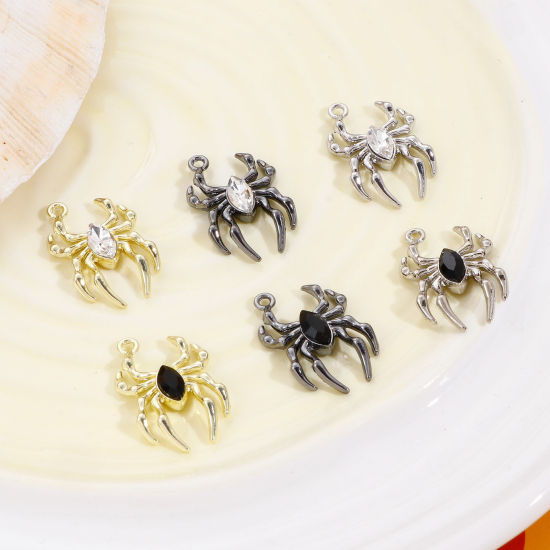 Imagen de Zamak Halloween Colgantes Charms Multicolor Halloween Araña 26mm x 17mm, 10 Unidades