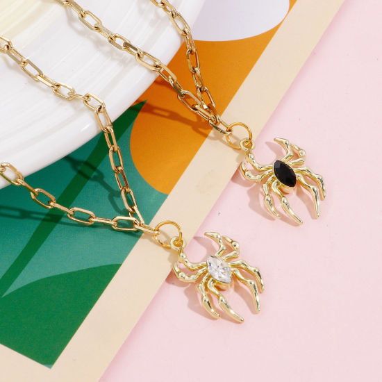 Imagen de Zamak Halloween Colgantes Charms Multicolor Halloween Araña 26mm x 17mm, 10 Unidades