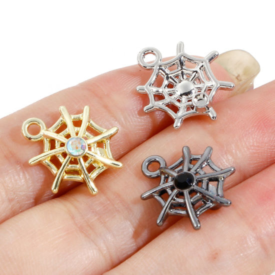 Immagine di Lega di Zinco Halloween Charms Multicolore Ragnatela 16mm x 15mm, 10 Pz