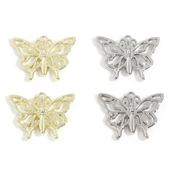 Picture of Zinc Based Alloy Charms Multicolor Butterfly Animal Hollow 28mm x 22mm