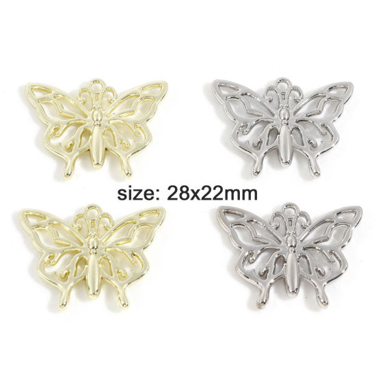 Picture of Zinc Based Alloy Charms Multicolor Butterfly Animal Hollow 28mm x 22mm