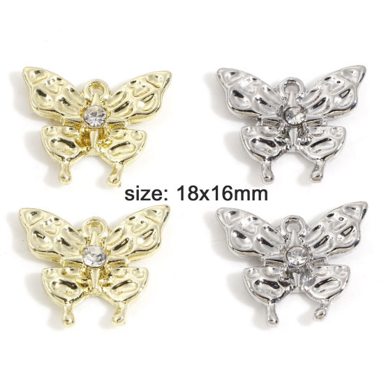 Immagine di Lega di Zinco Charms Multicolore Farfalla Trasparente Strass 18mm x 16mm, 10 Pz