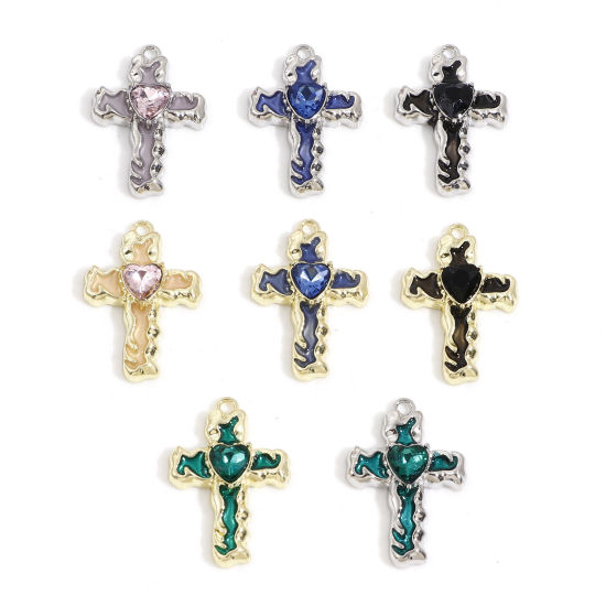 Immagine di Lega di Zinco Religione Charms Multicolore Croce Smalto 28mm x 19mm, 5 Pz