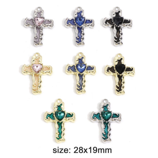 Immagine di Lega di Zinco Religione Charms Multicolore Croce Smalto 28mm x 19mm, 5 Pz