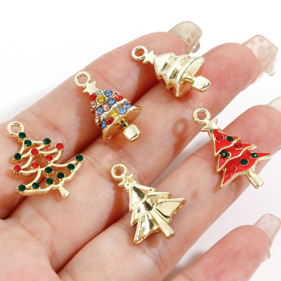 Picture of Zinc Based Alloy Christmas Charms Light Golden Christmas Tree