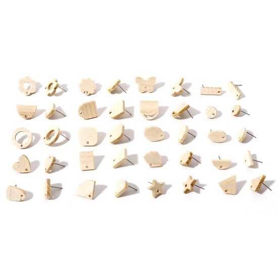 Imagen de Madera de Fresno Serie de Geometría Pendientes Blanco Crema Con Lazo 10 Unidades