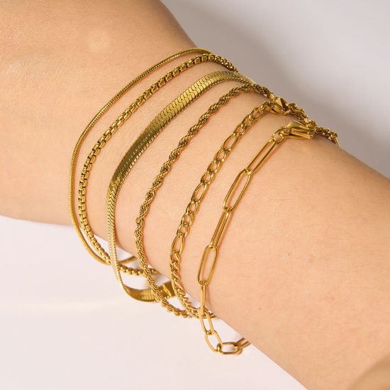 Picture of 304 Stainless Steel Link Chain Bracelets Gold Plated 17cm(6 6/8") long