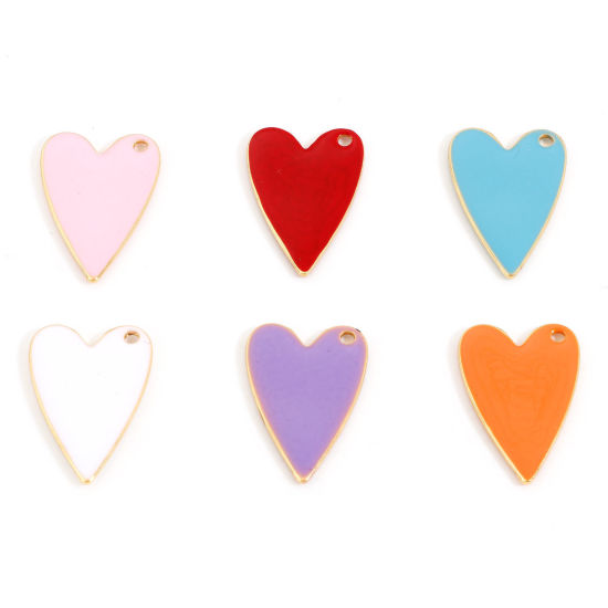 Picture of Zinc Based Alloy Enamelled Sequins Charms Gold Plated Multicolor Heart Enamel 29mm x 20mm