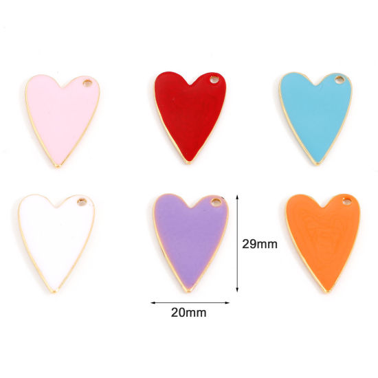 Picture of Zinc Based Alloy Enamelled Sequins Charms Gold Plated Multicolor Heart Enamel 29mm x 20mm