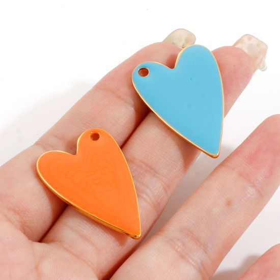 Picture of Zinc Based Alloy Enamelled Sequins Charms Gold Plated Multicolor Heart Enamel 29mm x 20mm