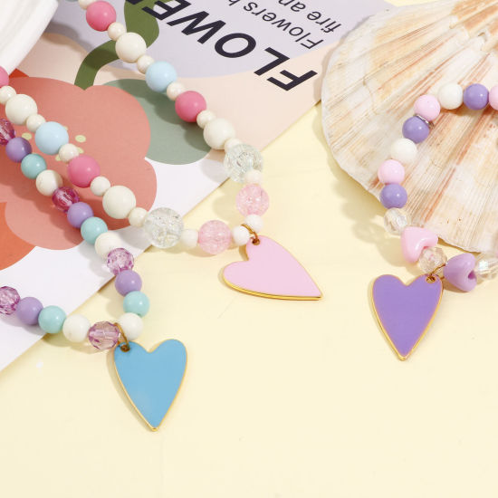 Picture of Zinc Based Alloy Enamelled Sequins Charms Gold Plated Multicolor Heart Enamel 29mm x 20mm