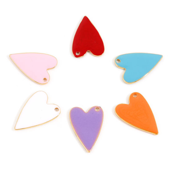 Picture of Zinc Based Alloy Enamelled Sequins Charms Gold Plated Multicolor Heart Enamel 29mm x 20mm