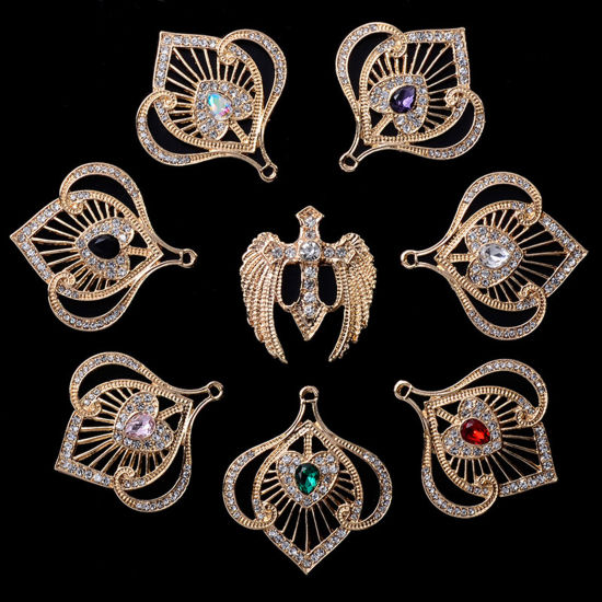 Imagen de Zamak Colgantes KC Dorado Multicolor En forma de abanico Transparente Rhinestone) 2 Unidades