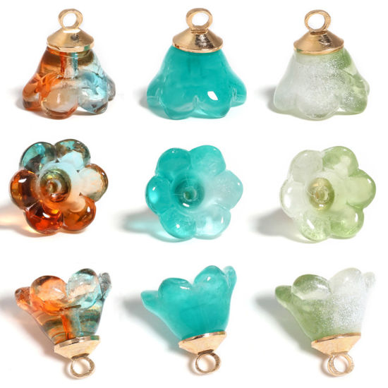 Bild von Muranoglas Charms Maiglöckchen Bunt Blumen Farbverlauf 12mm x 12mm, 10 Stück