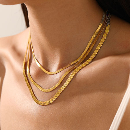 Picture of Wholesale Snake Chain Choker Necklace, 18K Gold Plated 304 Stainless Steel, Unisex Eco-friendly Vacuum Plating Simple Stylish Gift Jewelry For Retailer, 1 Piece