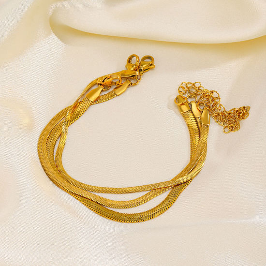 Изображение Экологически чистое вакуумное покрытие Стильный Простой 18K настоящее золото с покрытием 304 Нержавеющая Сталь Браслеты цепь змейка Браслеты Для женщин Партия 1 ШТ