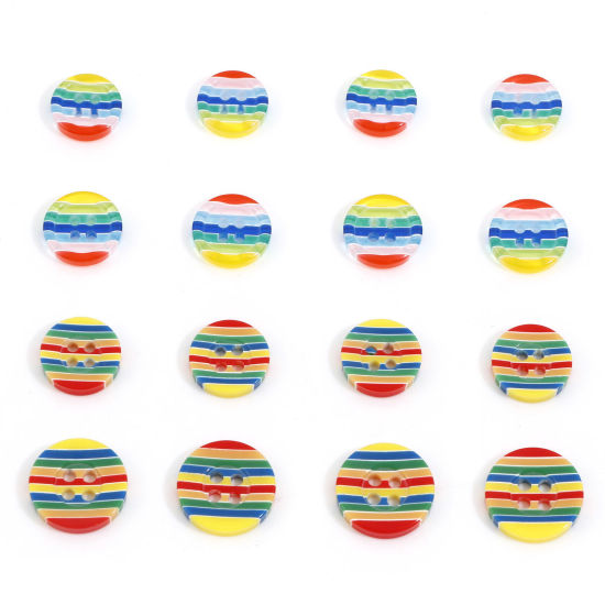 Picture of Resin Sewing Buttons Scrapbooking 4 Holes Round Stripe Multicolor