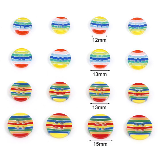 Picture of Resin Sewing Buttons Scrapbooking 4 Holes Round Stripe Multicolor