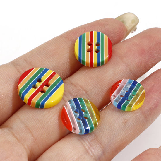 Picture of Resin Sewing Buttons Scrapbooking 4 Holes Round Stripe Multicolor