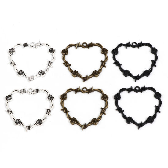 Bild von Zinklegierung Halloween Anhänger Bunt Herz Rose 4.9cm x 4.7cm, 5 Stück
