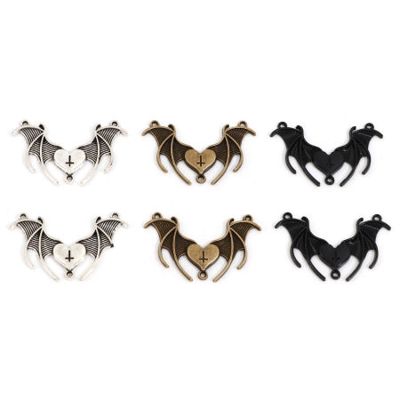 Zinc Based Alloy Religious Connectors Charms Pendants Multicolor Halloween Bat Animal Cross 4.2cm x 2.6cm