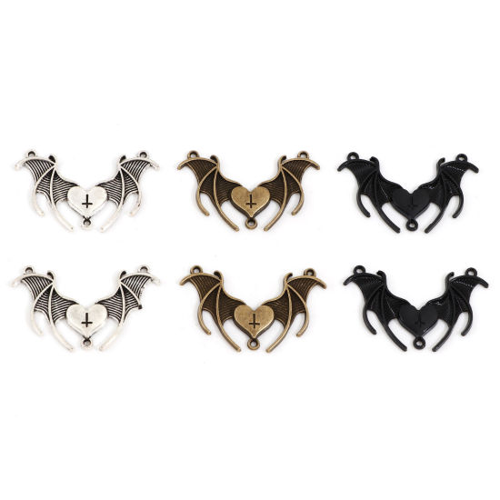 Picture of Zinc Based Alloy Religious Connectors Charms Pendants Multicolor Halloween Bat Animal Cross 4.2cm x 2.6cm