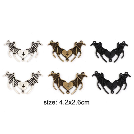 Picture of Zinc Based Alloy Religious Connectors Charms Pendants Multicolor Halloween Bat Animal Cross 4.2cm x 2.6cm