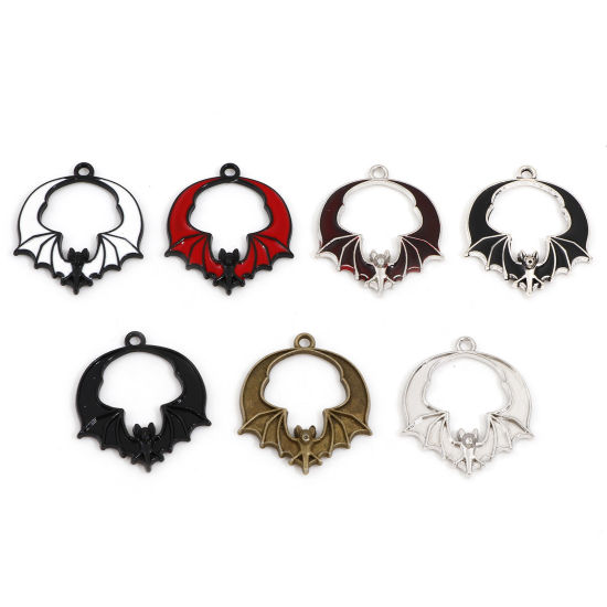 Bild von Zinklegierung Halloween Charms Bunt Halloween Fledermaus 28mm x 24mm, 10 Stück