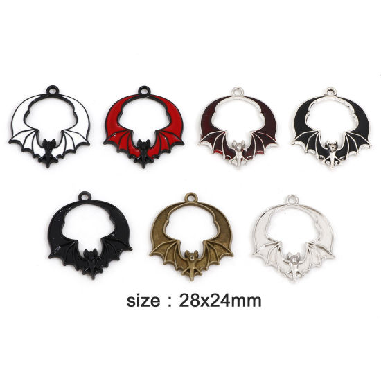 Bild von Zinklegierung Halloween Charms Bunt Halloween Fledermaus 28mm x 24mm, 10 Stück
