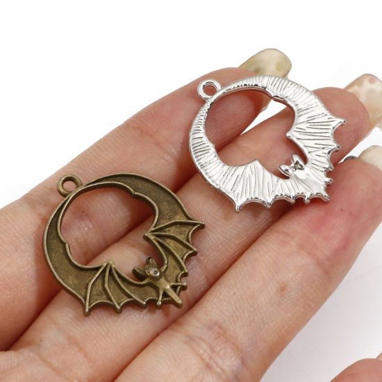 Bild von Zinklegierung Halloween Charms Bunt Halloween Fledermaus 28mm x 24mm, 10 Stück