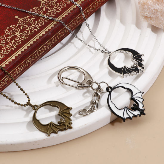 Bild von Zinklegierung Halloween Charms Bunt Halloween Fledermaus 28mm x 24mm, 10 Stück