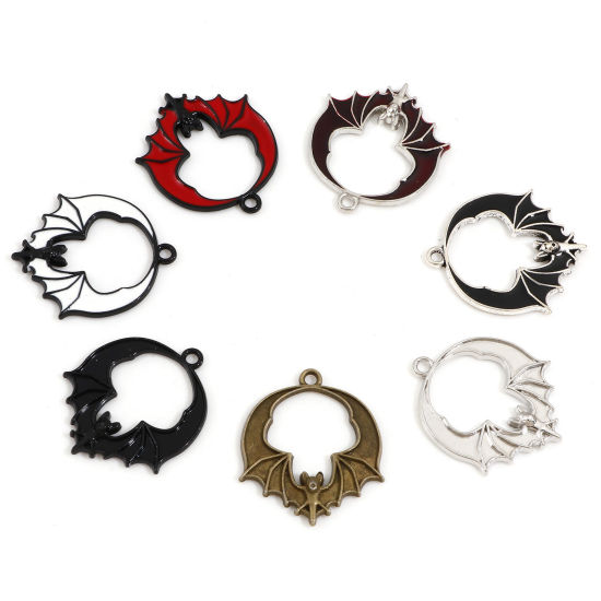 Bild von Zinklegierung Halloween Charms Bunt Halloween Fledermaus 28mm x 24mm, 10 Stück