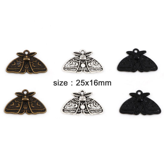Picture of Zinc Based Alloy Insect Charms Multicolor Moth Moon Phases 25mm x 16mm