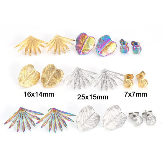 Image de Boucles d'Oreilles Puces en 304 Acier Inoxydable Collection Végétale avec Embouts Epaisseur de Fil: (21 gauge), 4 Pcs