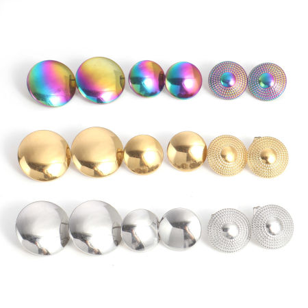 304 Stainless Steel Geometry Series Ear Post Stud Earring With Loop Connector Accessories Round