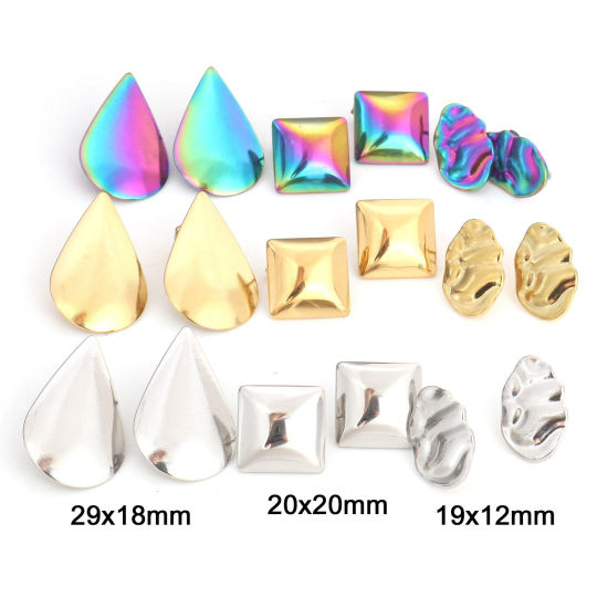 Immagine di 4 Pz 304 Acciaio Inossidabile Serie Geometry Orecchino a Bottone per Orecchio con Accessori per Connettori ad Anello