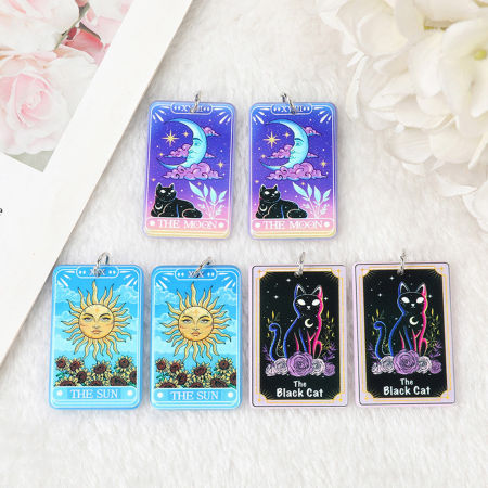 Acrylic Tarot Pendants Rectangle Multicolor Double Sided 4.3cm x 2.7cm