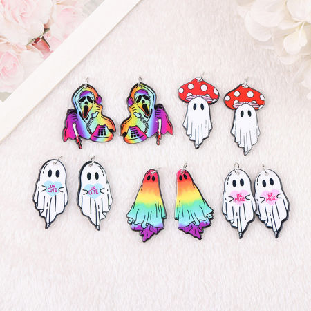 Acrylic Halloween Pendants Halloween Ghost Multicolor Double Sided
