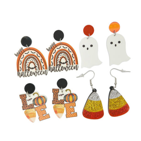 Boucles d'Oreilles Mignon en Acrylique Multicolore Citrouille Halloween Chauve-Souris 1 Paire