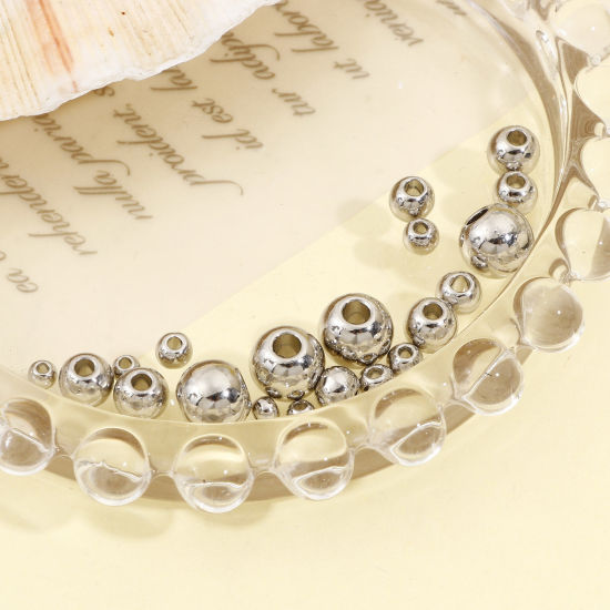 Image de Perles pour DIY Fabrication de Bijoux de Charme en Alliage de Zinc Argent Mat Rond 50 Pcs