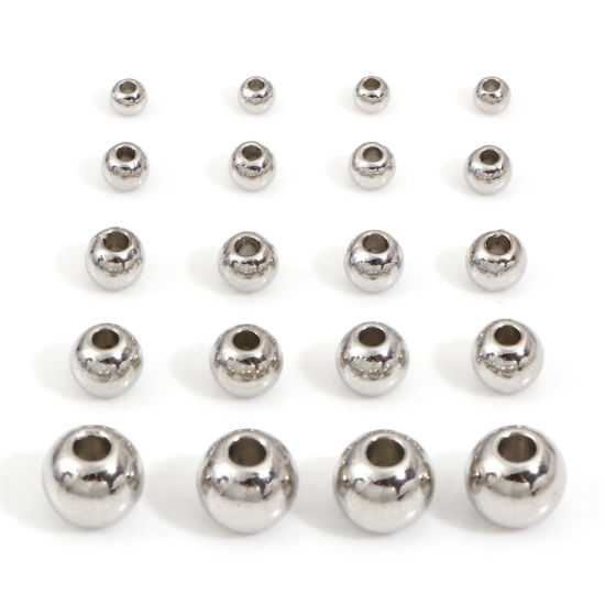 Bild von Zinklegierung Zwischenperlen Spacer Perlen für die Herstellung von DIY-Charme-Schmuck Silberfarbe Rund 50 Stück