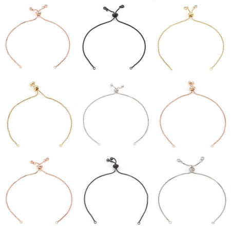 Brass Box Chain Semi-finished Adjustable Slider/ Slide Bolo Bracelets For DIY Handmade Jewelry Making Multicolor 23cm(9") long