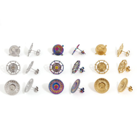 4 Stück 304 Edelstahl Ohrring Ohrstecker Sonne Bunt Cabochon Fassung
