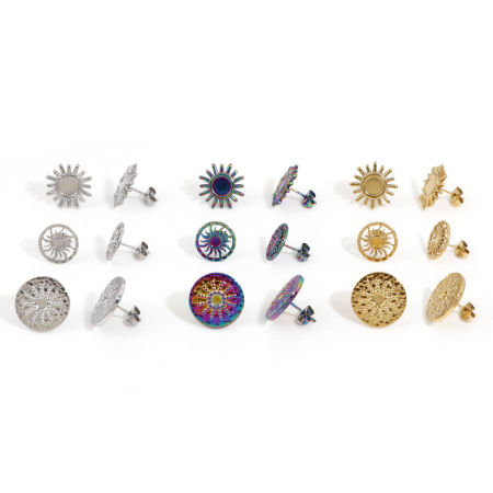 4 Stück 304 Edelstahl Ohrring Ohrstecker Sonne Bunt Cabochon Fassung