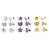 Picture of 304 Stainless Steel Ear Post Stud Earrings Half Moon Multicolor Owl