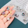 Picture of 304 Stainless Steel Ear Post Stud Earrings Half Moon Multicolor Owl