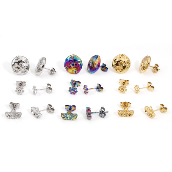 Picture of 304 Stainless Steel Ear Post Stud Earrings Multicolor Flower Leaves