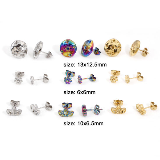 Picture of 304 Stainless Steel Ear Post Stud Earrings Multicolor Flower Leaves