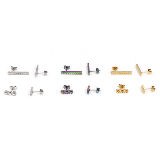Immagine di 4 Pz 304 Acciaio Inossidabile Orecchini a Perno striscia Multicolore Tondo